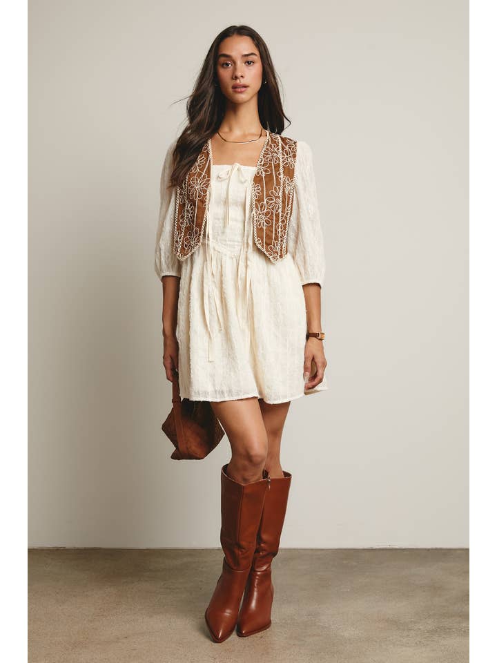 Forte - Wholesale Outerwear Vest - Women's - Embroidered Tie-Front Boho Vest FV000112