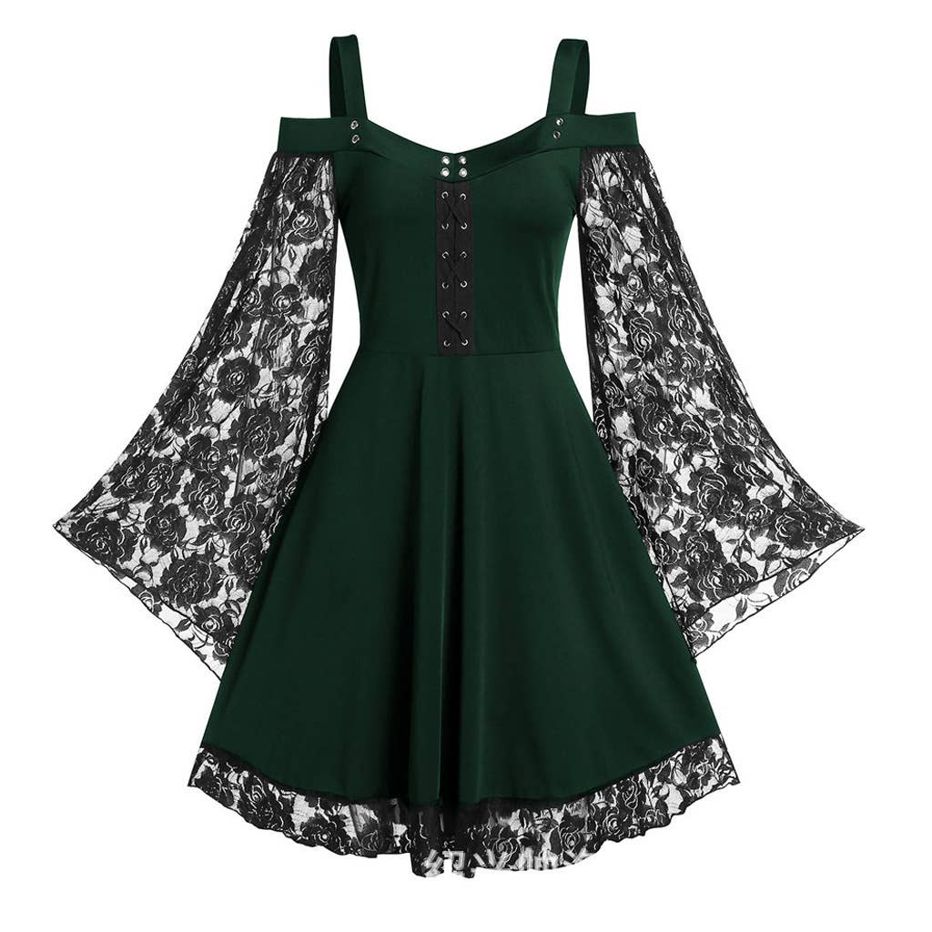 SALINA TRADING INC - Wholesale Dress - Women's - Women Vintage Gothic Lace Stitching Horn Sleeve Dress2