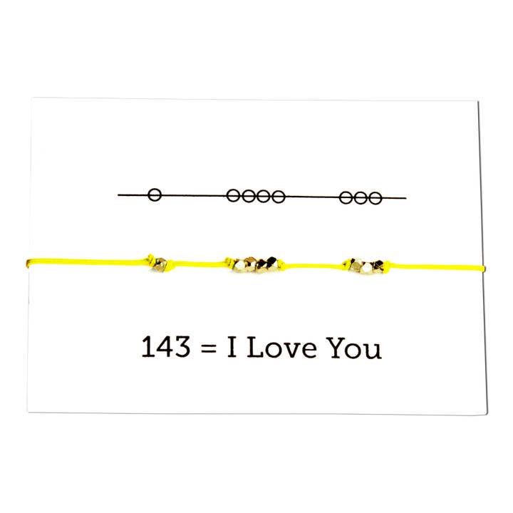 LSB-YEL | I Love You 143 Cord Bracelet - Yellow for wholesale by Sunday Girl by Amy DiLamarra