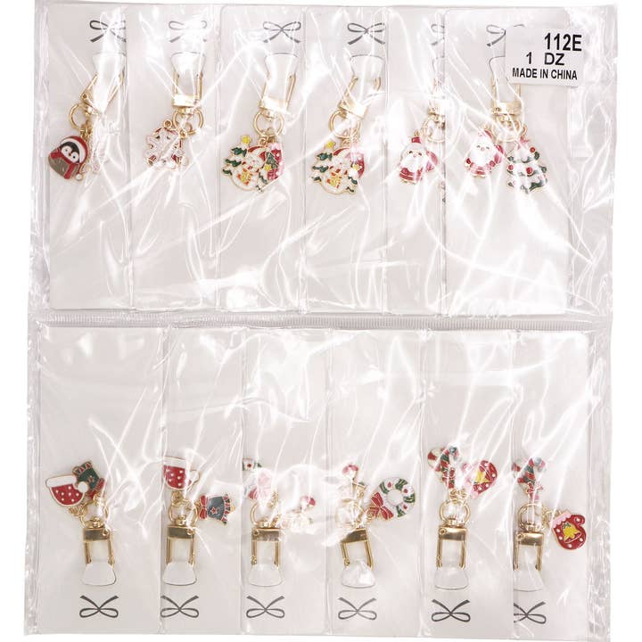 ASSORTED Christmas Enamel Dangle Charm Key Ring Chain for wholesale on Faire1