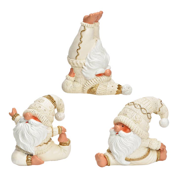 Wurm – Decoração de Natal por atacado – Duende de Yoga em poli, conjunto de 3, branco (L/A/P) 6x7x8cm