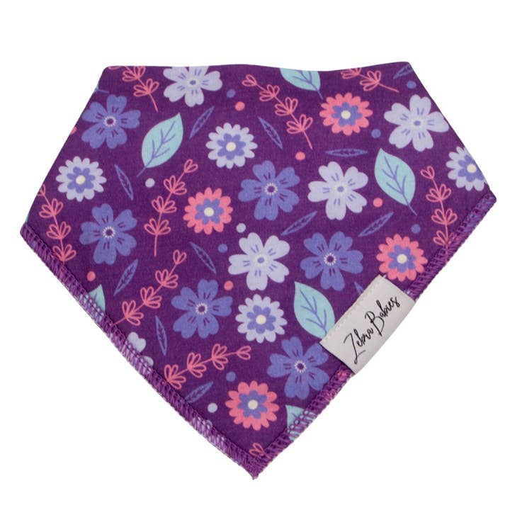 Driblehagesmæk Bandana Hagesmæk - Lilla Blomstret for engroshandel hos Zebra Babies