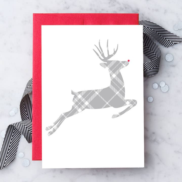Plaid Sølv Rensdyr Lykønskningskort for engroshandel hos Design With Heart