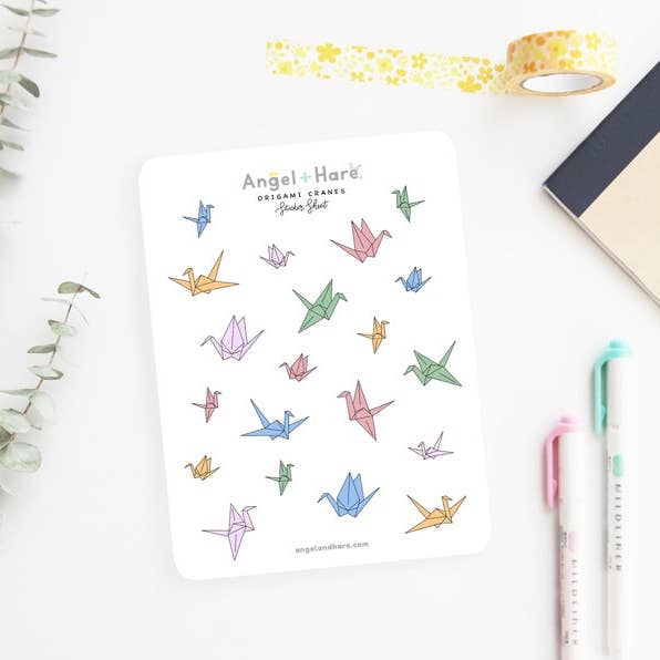 Clear Origami Paper Cranes Sticker Sheet for wholesale by Angel + Hare