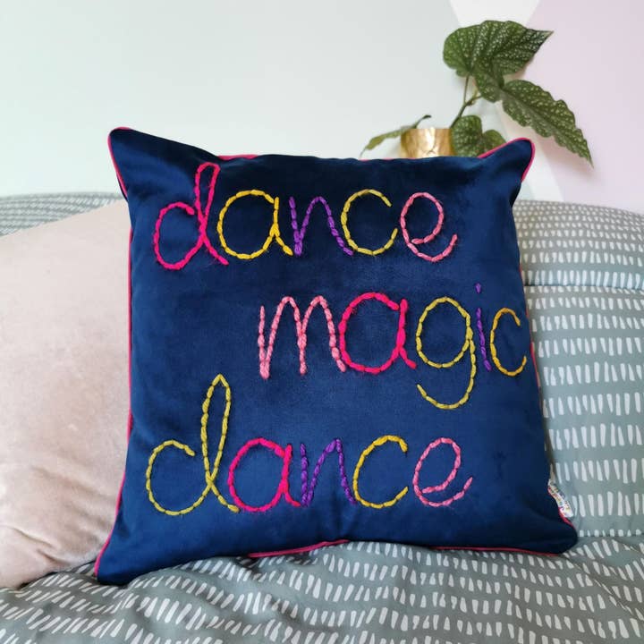 Dance Magic Dance Embroidered Velvet Cushion for wholesale by JordanLovellA
