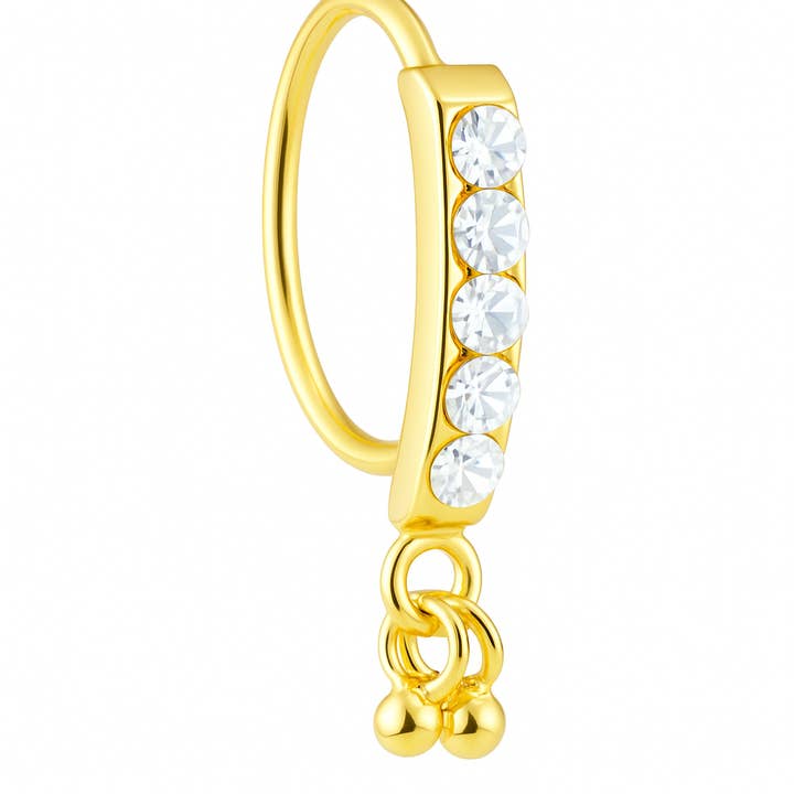 Aro de nariz de oro colgante recto con 5 piedras para una nariz perforada para venta al por mayor de Ava’s Accessory Box