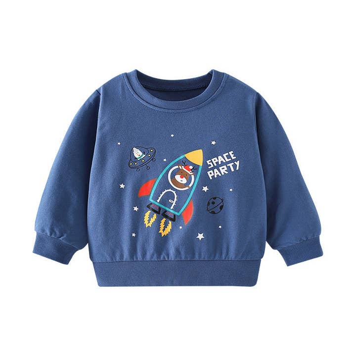 Baby-Hoodie aus Baumwolle mit rundem Kragen und Cartoon-Planetenmuster für Jungen für den Großhandel von MyKids-USA®