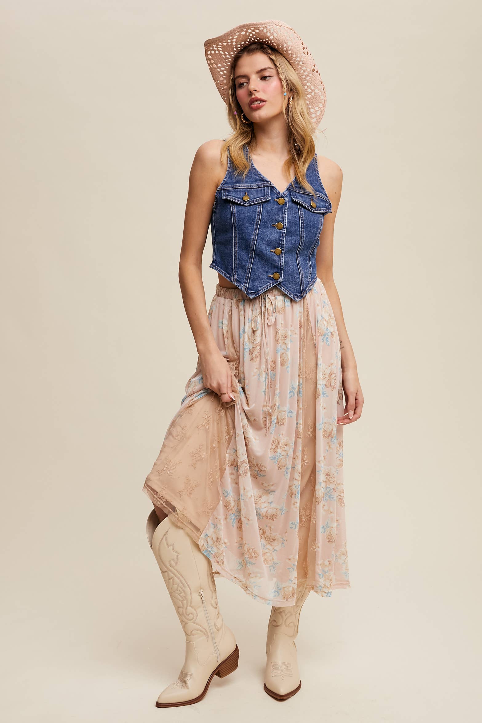 Bruma Azul Chaleco de mezclilla vintage con silueta de corsé de venta al por mayor en Faire7