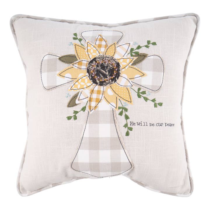 Sunflower Cross He Will Be Our Peace Pillow - Easter Decor for wholesale by Glory Haus