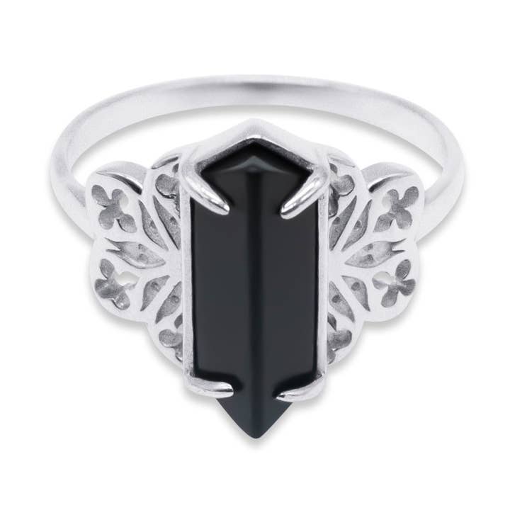 Anello con pietra preziosa nera medievale Repent per la vendita all'ingrosso da parte di Mysticum Luna