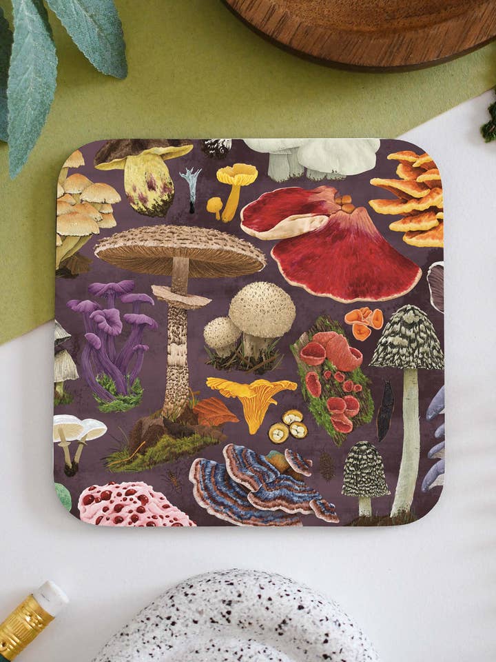 Dessous de verre illustré champignon violet pour la vente par Ferne Creative