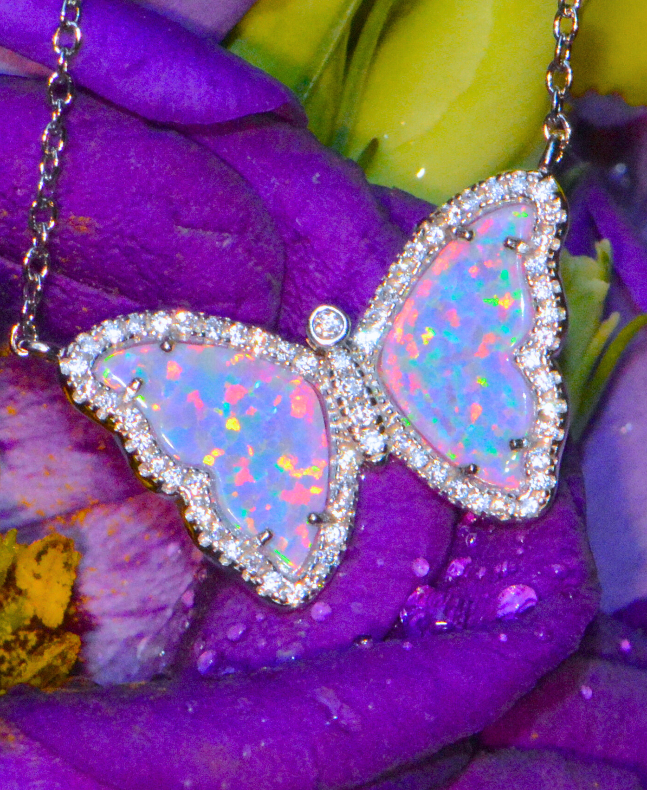 Kamaria Jewelry - Wholesale Pendant/Charm Necklace - Opal Butterfly Necklace With Crystals63