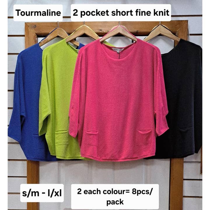 Batwing 2 pocket fine knit jumpers-Tourmaline for wholesale by Paradiso Couture