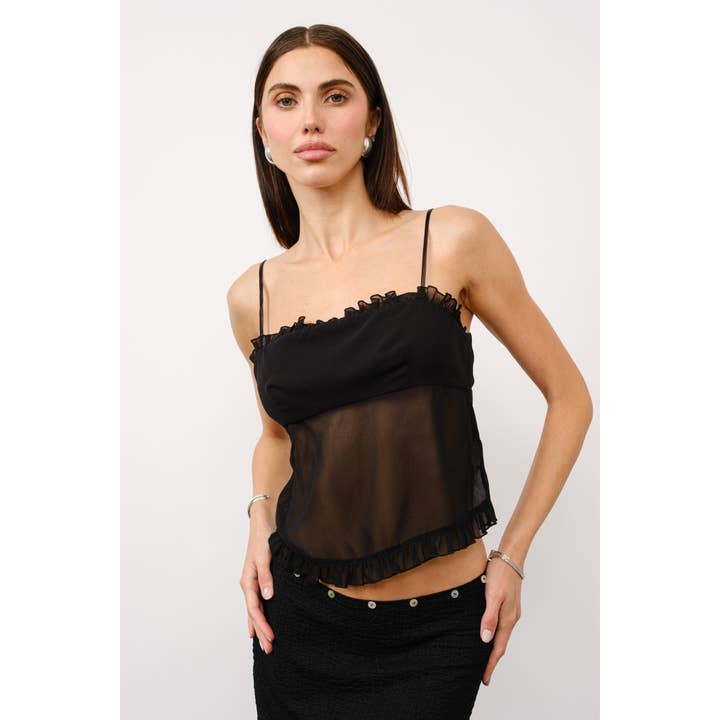 Celine Sheer Ruffle Cami Top for wholesale by Loucia