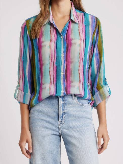 Green Multi Button-up With Roll-up Sleeve for wholesale on Faire0