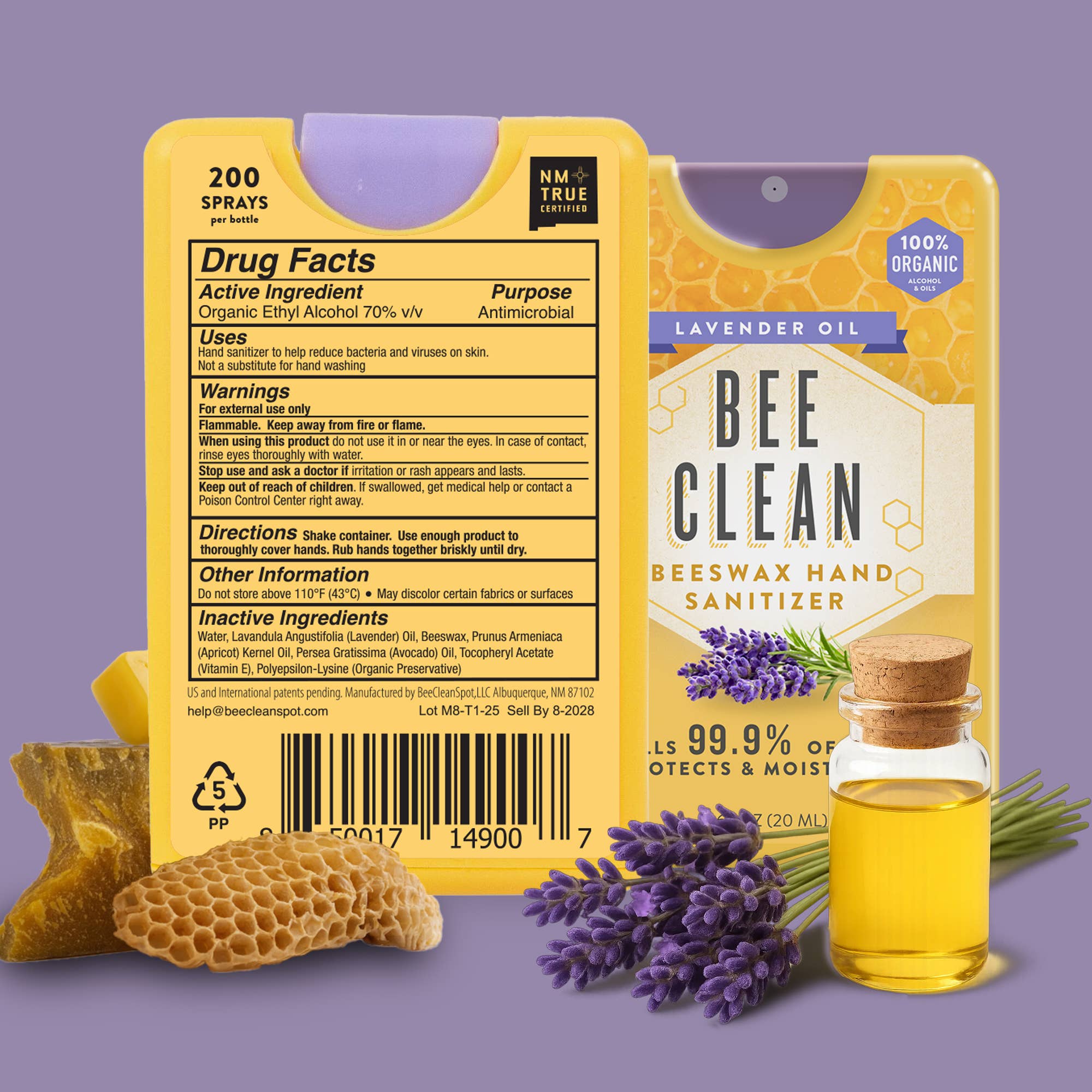 Bee Clean - Vente Désinfectants pour les mains - Désinfectant pour mains à la cire d’abeille Bee Clean bio – lot de 13 packs de 4 à la lavande5