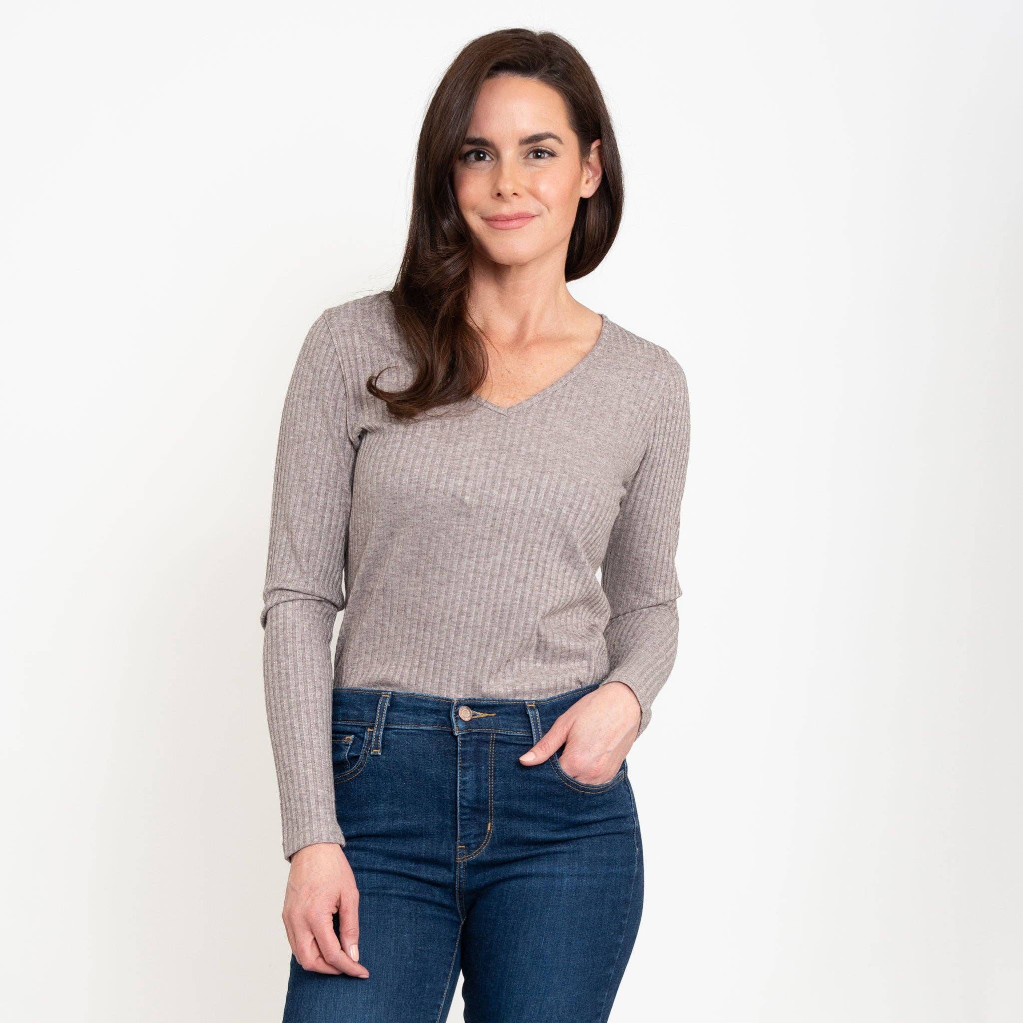 Elsie & Zoey - Vente Haut en maille – femme - Haut à manches longues côtelé en flocons d'avoine Alba1