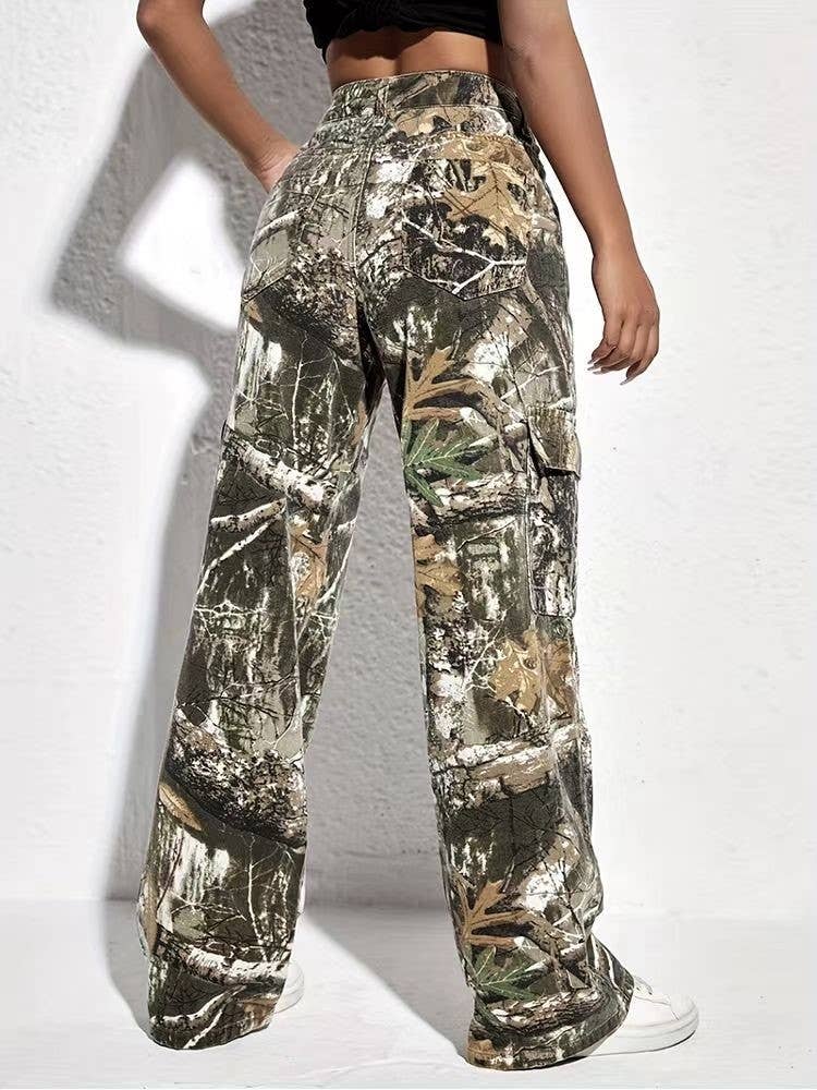 Camouflage Plant Print Straight Leg Pants for wholesale on Faire4
