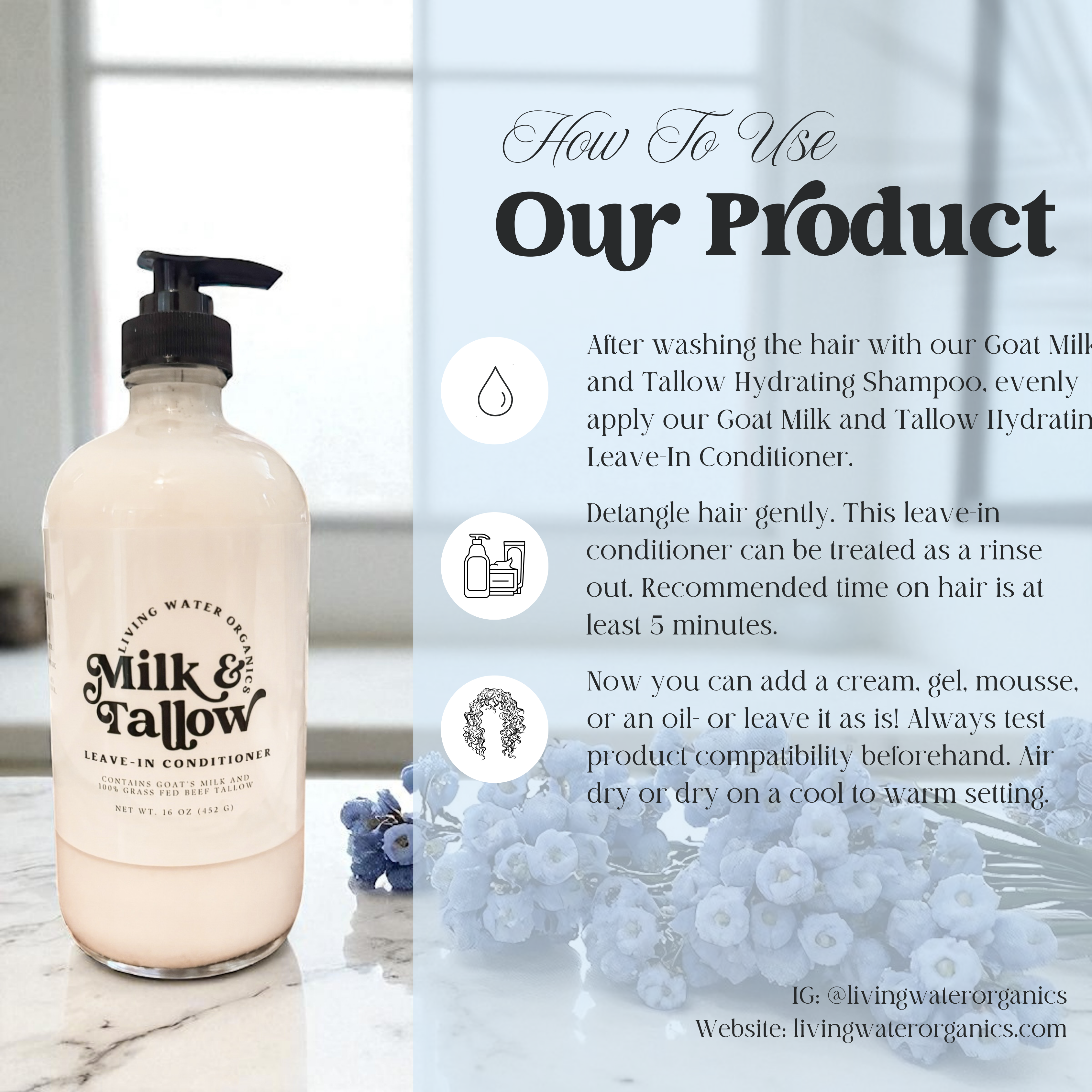 Living Water Organics – wholesale Leave-in-hårbalsam – Getmjölk och talg leave-in balsam2