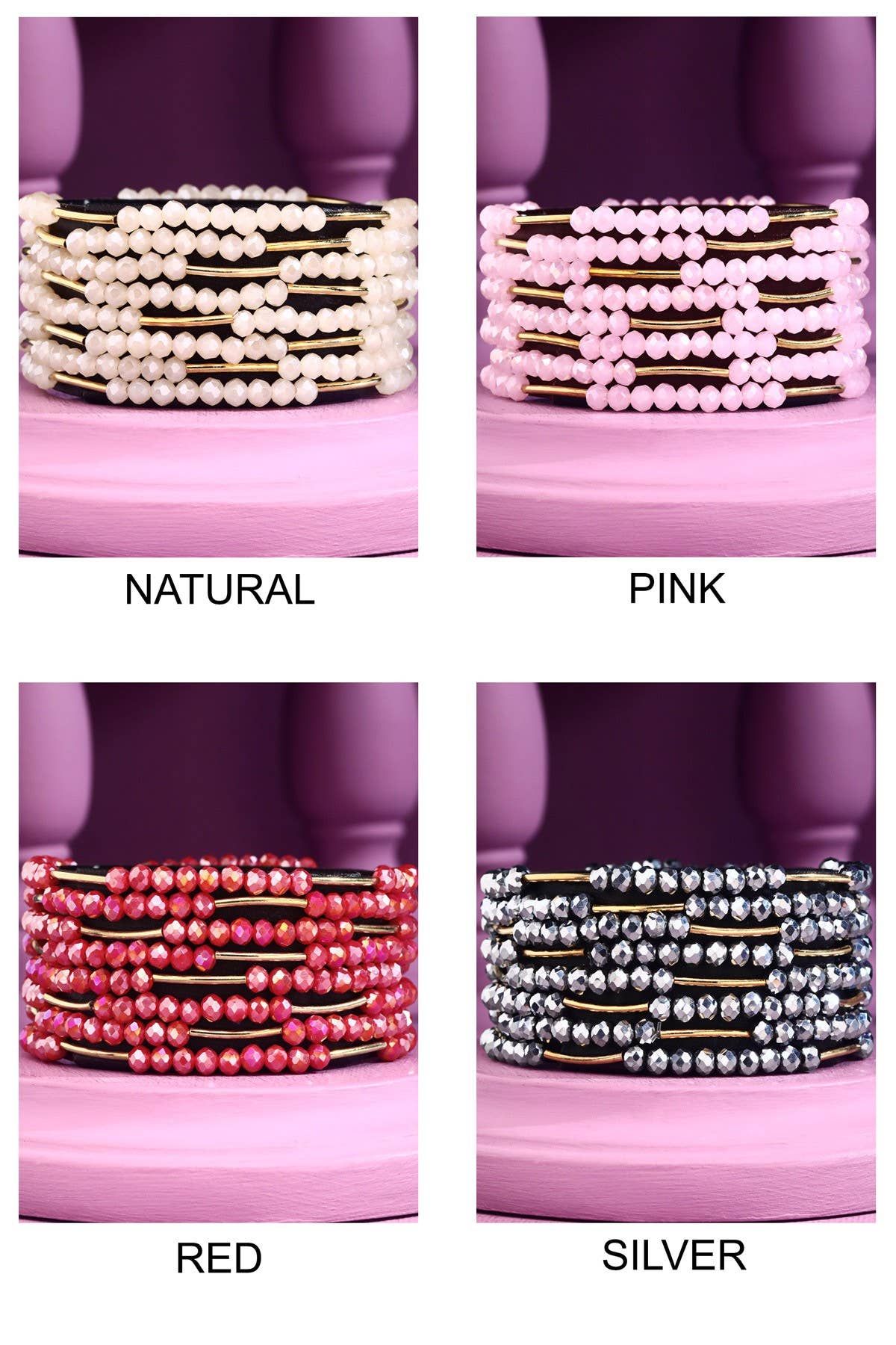Urbanista - Wholesale Beaded Bracelet - 8 Layer Stackable Glass bead & Metal bracelet 18