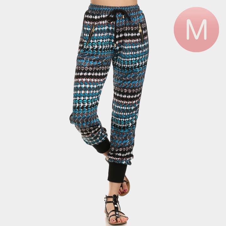 Blue Square Bead Prints Jogger Pants
for wholesale by Sensibling Corp.