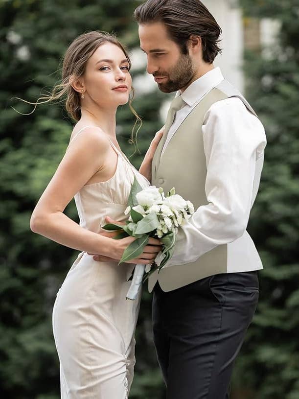 Dubal Brothers - Wholesale Suit Vest - Men's - Vittorio Farina Solid Satin Vest Set (White Back) Var. 01 (Beige-Maize)5