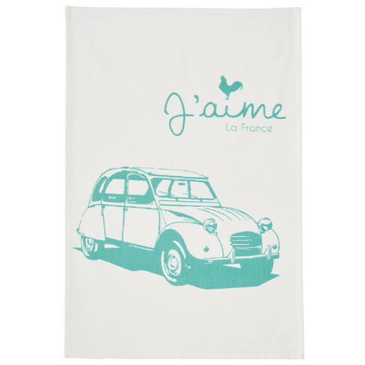 Coucke Blue Simone Car Tea Towel for wholesale by The French Farm