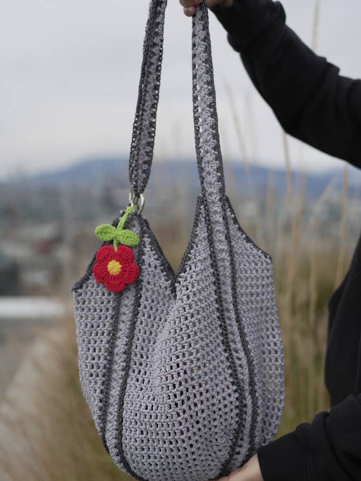 Grey Handmade Crochet Tote Bag for wholesale by Janzy