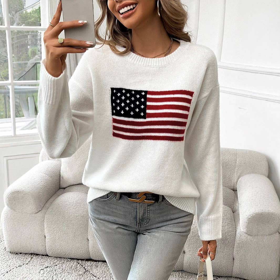 HIDDENBRAND - Wholesale Knit Sweater - Women's - Jacquard knit American flag sweater0