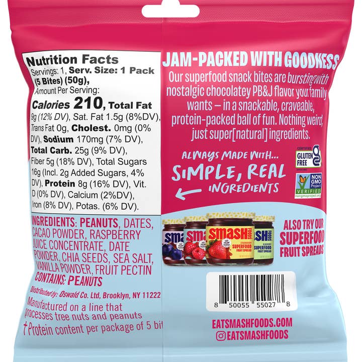 Smash Foods - Wholesale Snack Bar - Smash Snack Bites - Chocolate Peanut Butter & Raspberry1