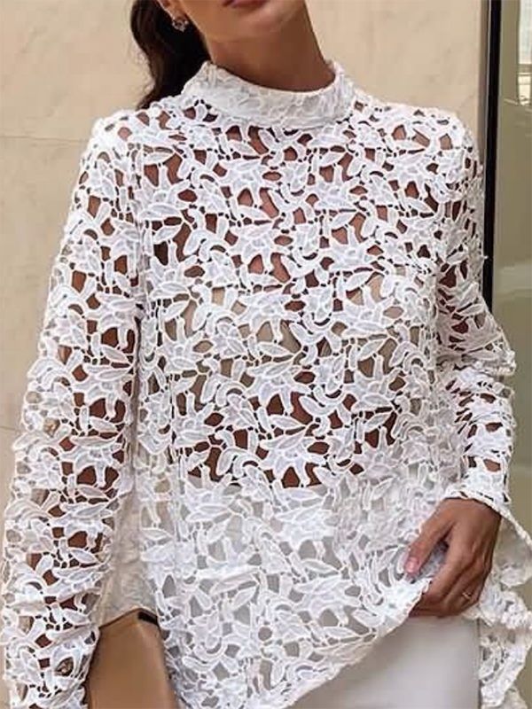 BIANCO Camicetta con collo alto e basso a maniche lunghe in vendita all'ingrosso su Faire2