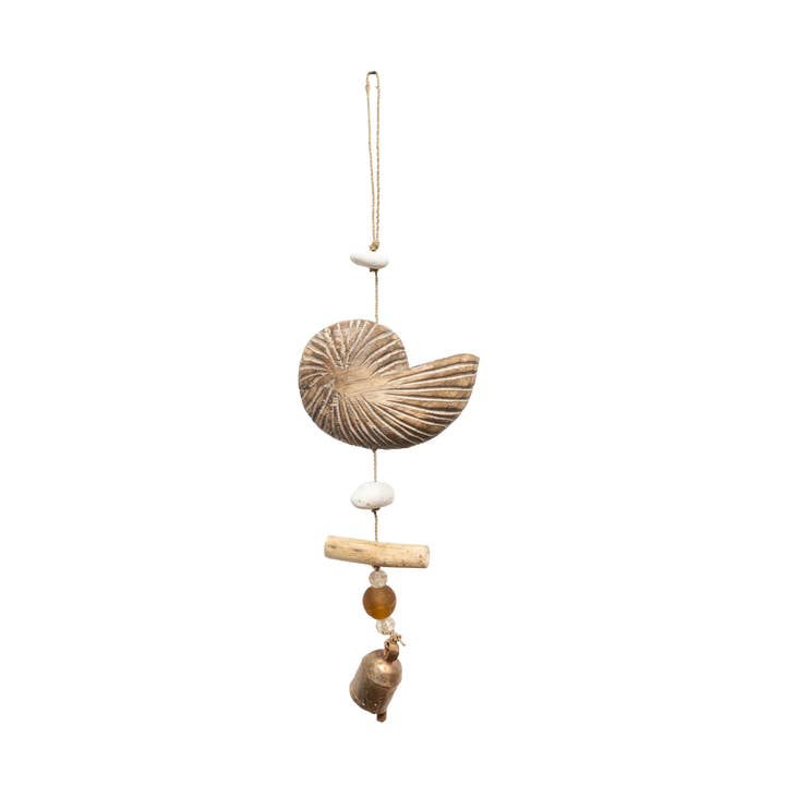 WY-514 - Rustic Sea Shell/wood/beads & bell/min.2 for wholesale by Moksha Imports