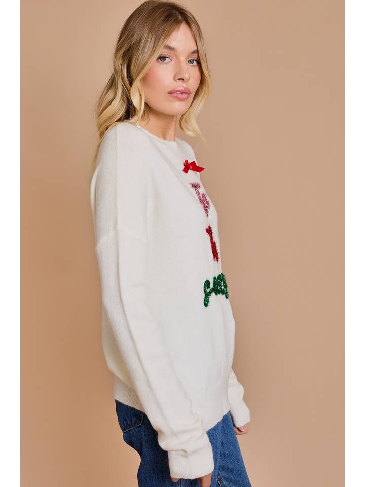 CREAM ROUND NECK LONG SLEEVE "TIS THE SEASON" NOVELTY SWEATER for wholesale on Faire