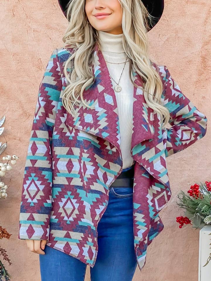 AND THE WHY – Großhandel Strickjacke – Damen – ATW14263 - Cardigan-Jacke mit Aztekenmuster und Revers