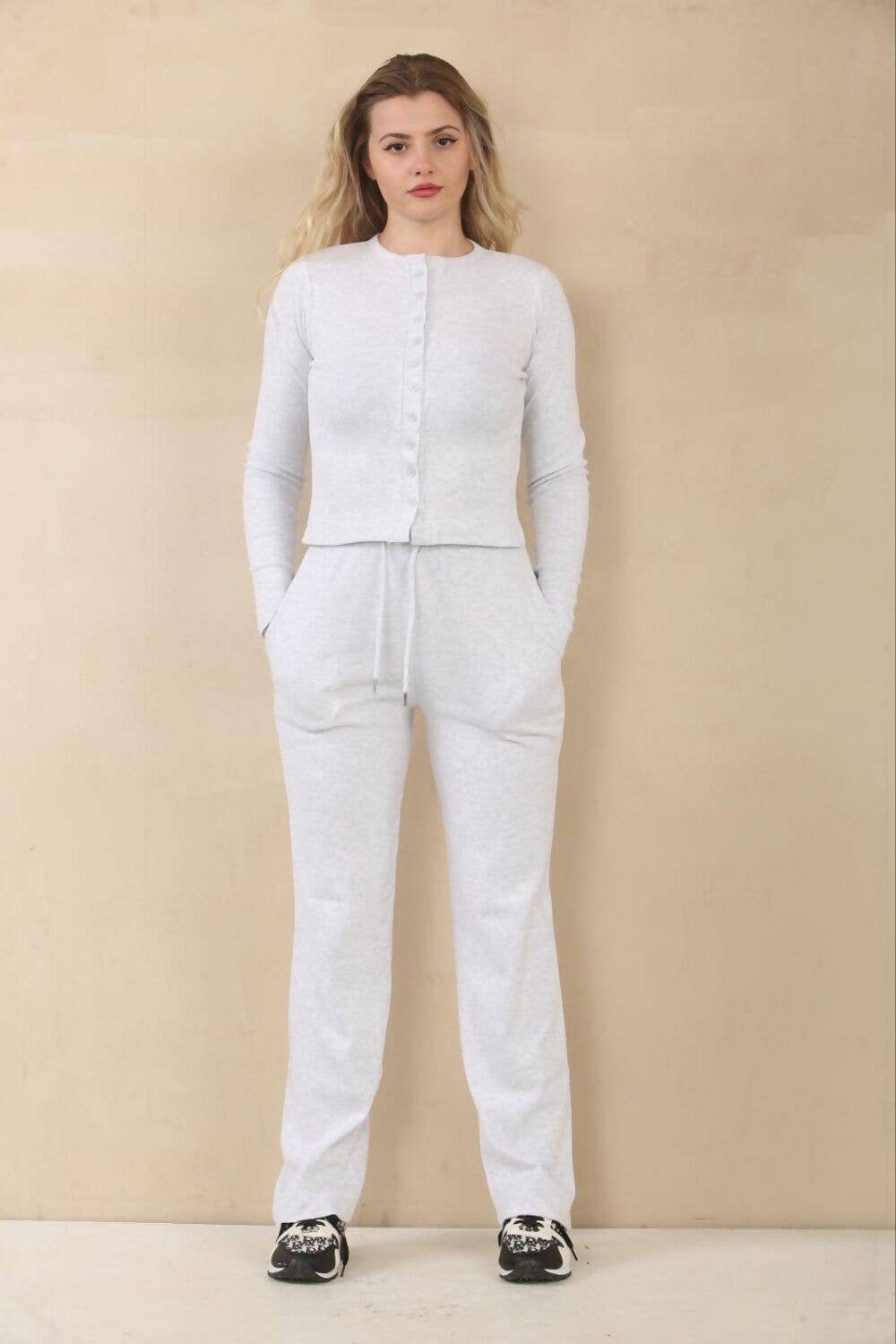 justyouroutfit - Wholesale Lounge Set - Women's - Ribbed Molly Button Through Top and Wide Leg Trousers6