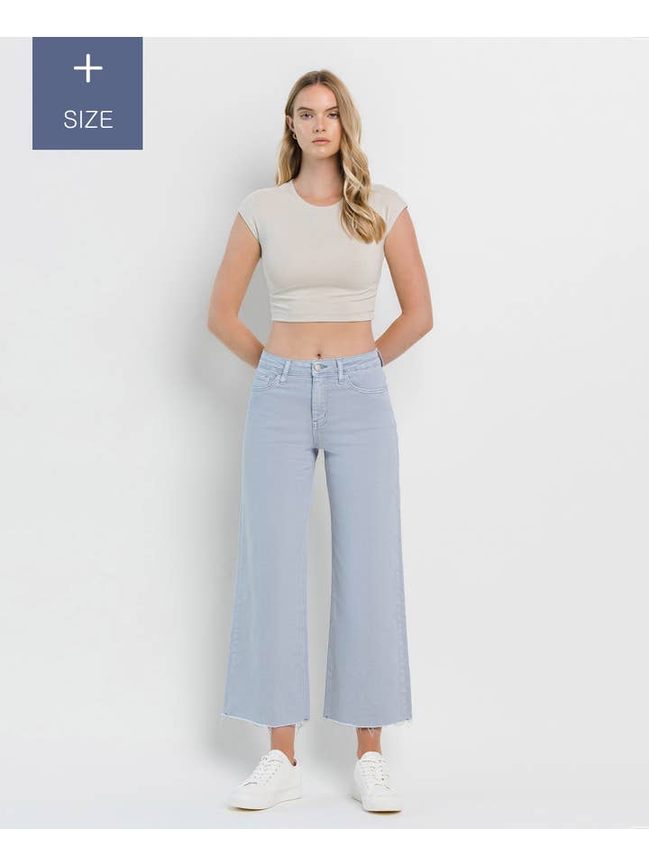 GRAY DAWN PLUS SIZE HIGH RISE CROP WIDE LEG JEANS T5872GRD-P for wholesale on Faire