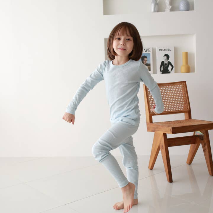 Organic Kids 3 Pieces Ribbed Knit Pajama Set_Cloud Blue for wholesale by WithOrganic