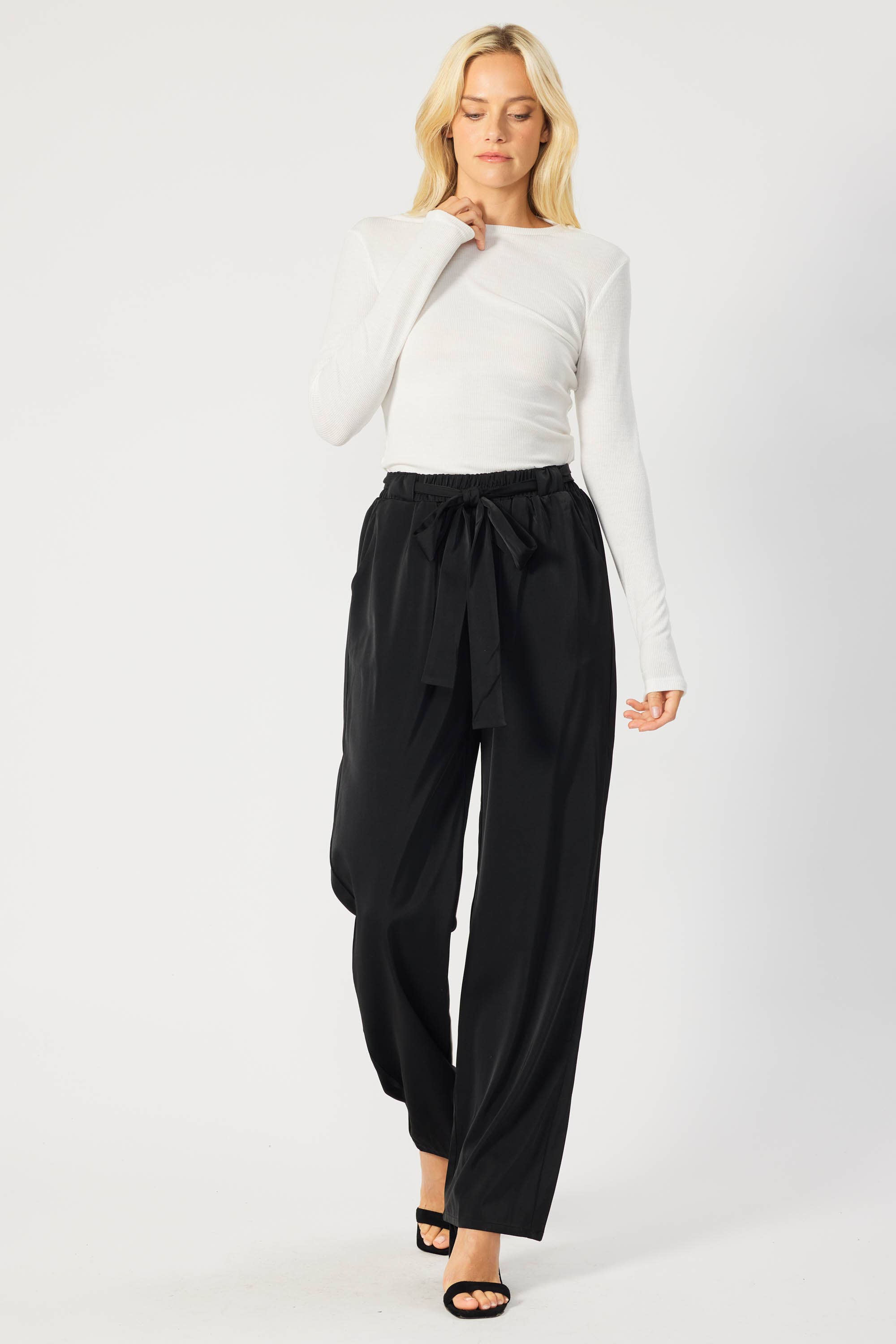 FSL Apparel - Wholesale Pants - Women's - IP7082 - SATIN TROUSER FEATURING BELT AMD ELASTIC WAIST BAND0