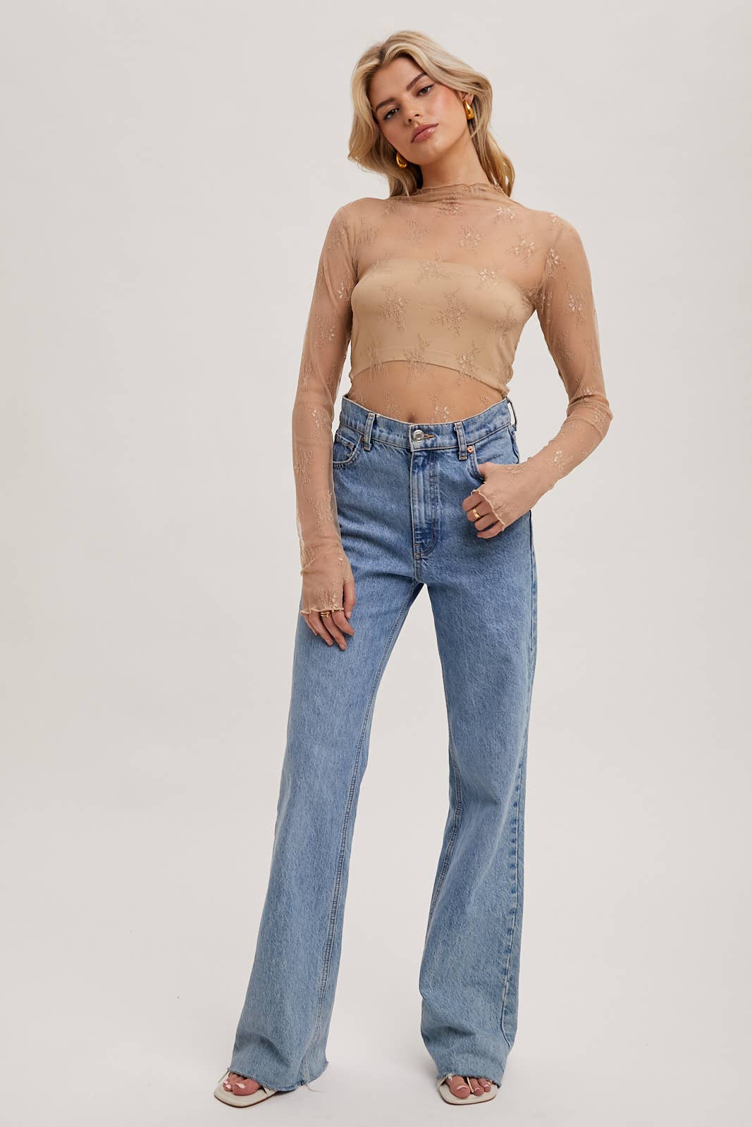 Bluivy - Vente Chemisier – femme - Top en maille avec superposition en tulle brodé floral32