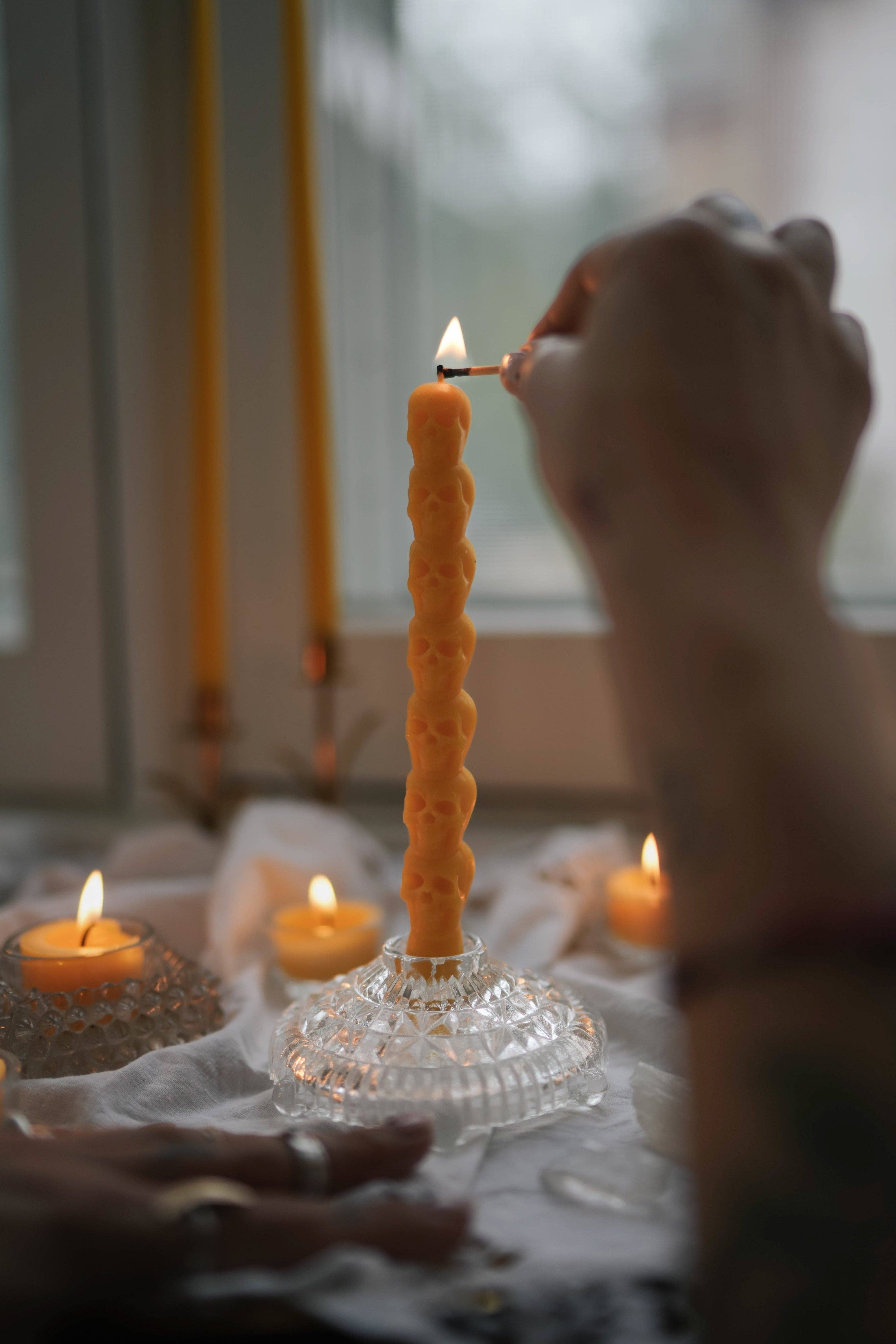 Slow Burn - Wholesale Tapered Candle/Candlestick - Scully - Beeswax Skull Taper Candle1