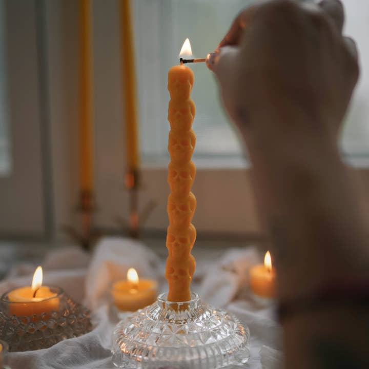 Slow Burn - Wholesale Tapered Candle/Candlestick - Scully - Beeswax Skull Taper Candle1