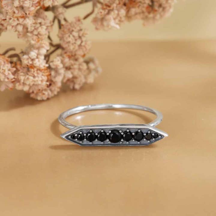 Sterling Silver Black Crystal Stacking Ring for wholesale by Nina Designs