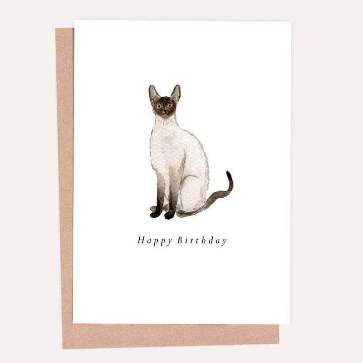 Tarjeta de cumpleaños de gato siamés para venta al por mayor de HeatherLucyJ Design