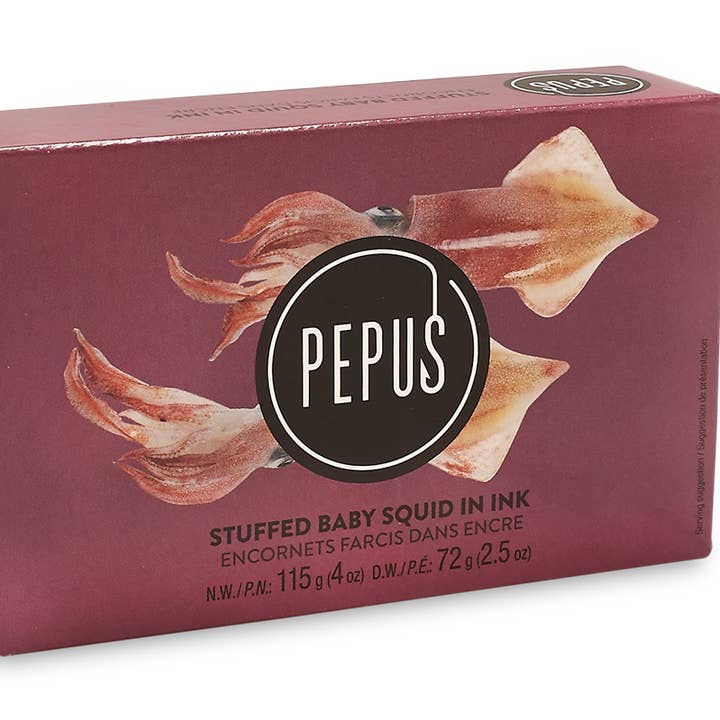 Baby Squids Stuffed in Own Ink , Pepus. for wholesale by Spanish Colmado by Ibericos USA