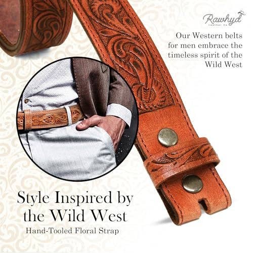 RAWHYD Leather Co. - Vente Ceinture – homme - Ceintures Western en cuir RAW HYD pour hommes - Ceintures de cowboy pour hommes - Ceinture Western pour hommes sans boucle - Ceinture de cowboy pour hommes de 1,5" de large1