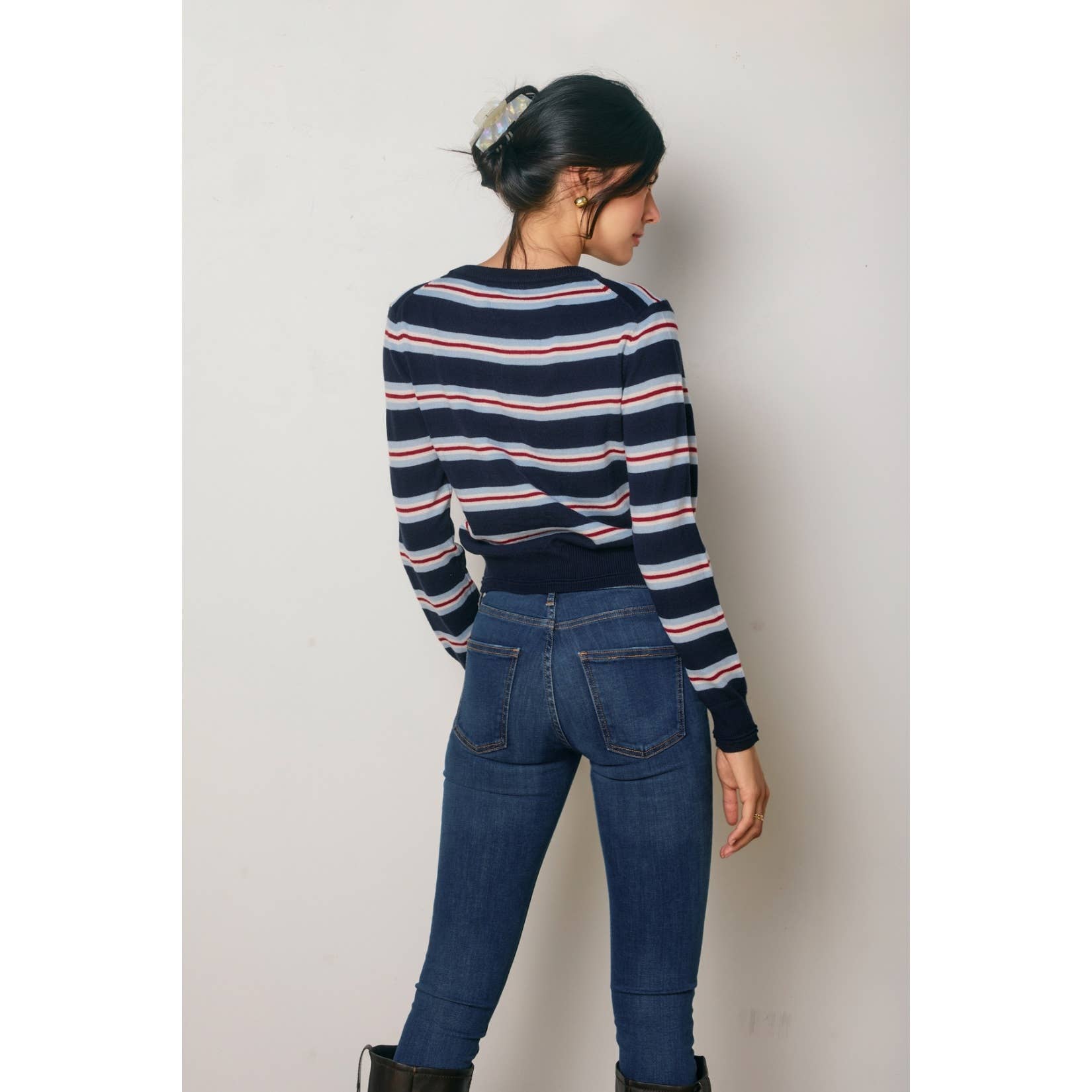 COMBINACIÓN AZUL MARINO/ROJO Cárdigan de rayas con botones Skyline de venta al por mayor en Faire2