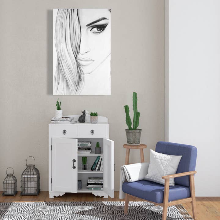 Vit Svartvitt porträtt | Konsttryck på duk 24 ”x 36" för wholesale på Faire