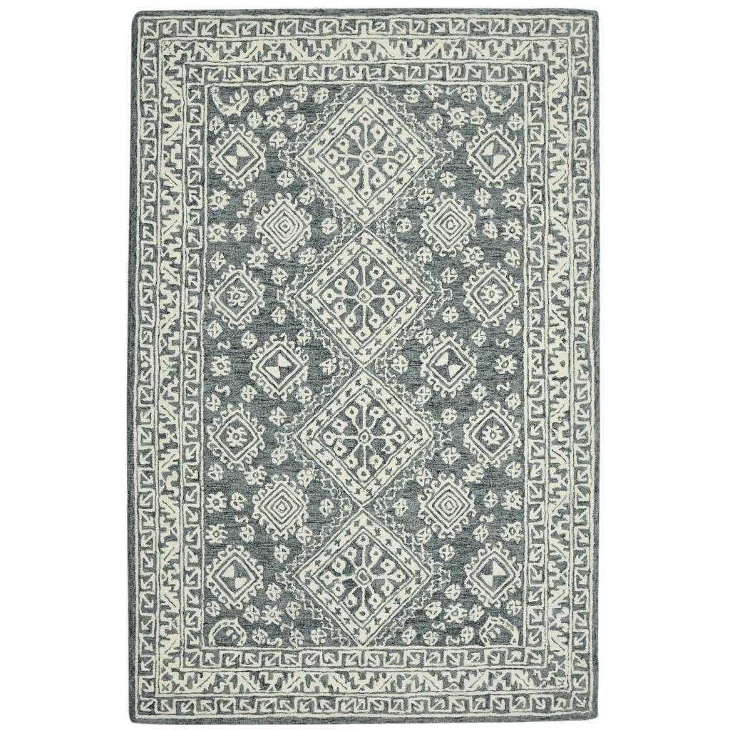 HomeRoots - Wholesale Area Rug - 2' X 3' Slate Gray And Ivory Wool Oriental Hand Hooked Area Rug3
