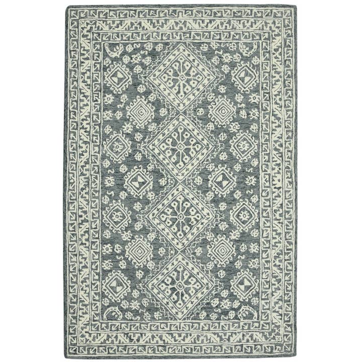 HomeRoots – Tapete por atacado – Tapete Oriental de Lã Feito à Mão em Cinza Ardósia e Marfim, 60 cm x 90 cm3