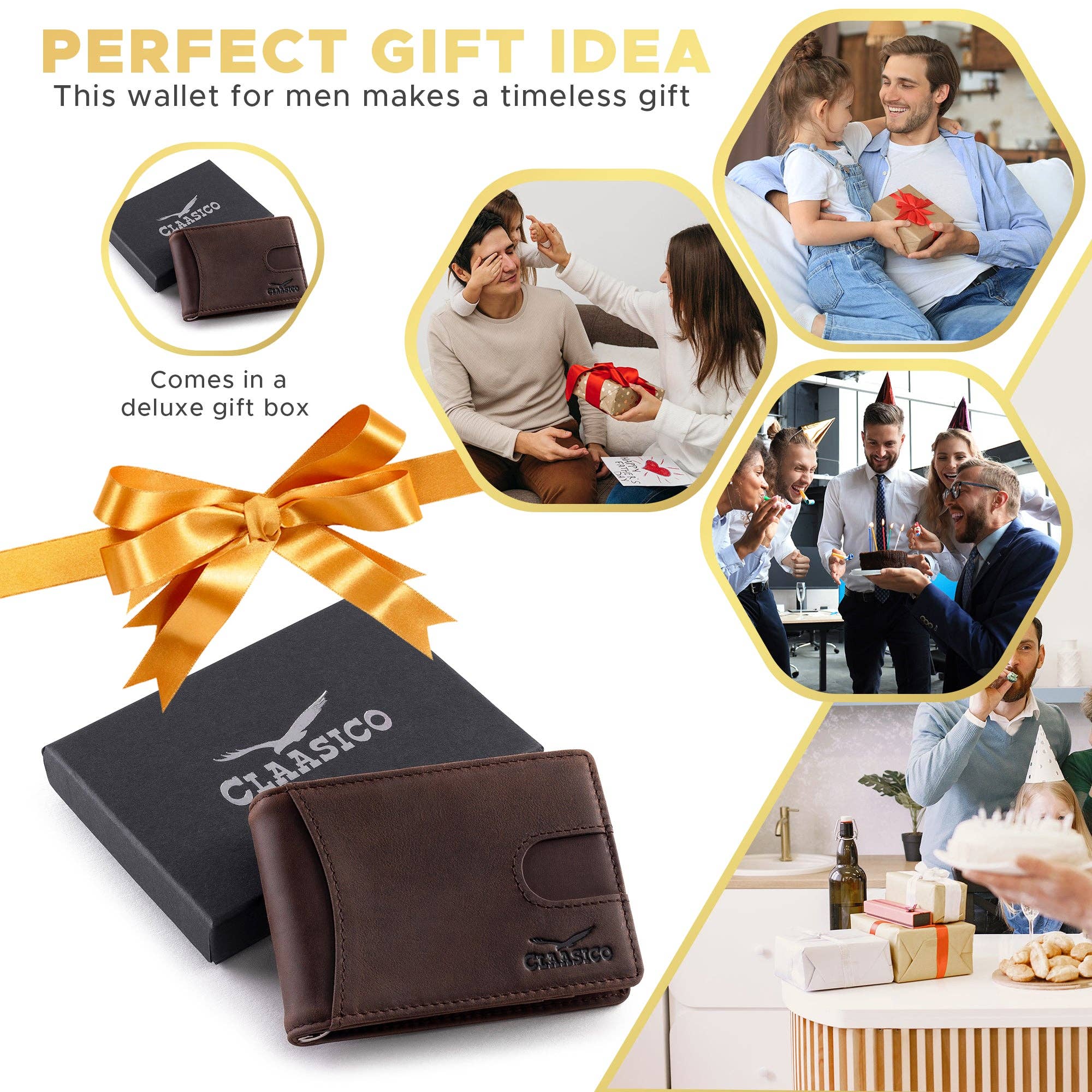 Claasico - Wholesale Wallet - Men's - Small bifold leather money clip wallet with pull strap12